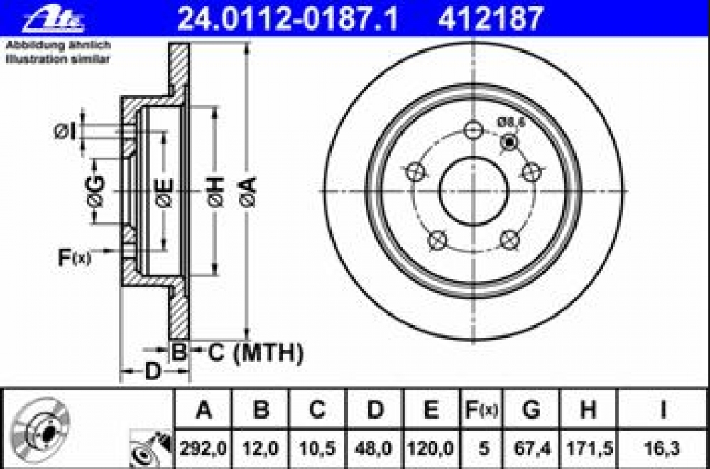 Set discuri frana spate Insignia 292mm J60 ATE